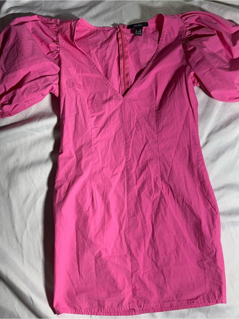 Forever 21 Hot Pink Puff Sleeve V-Neck Tunic
